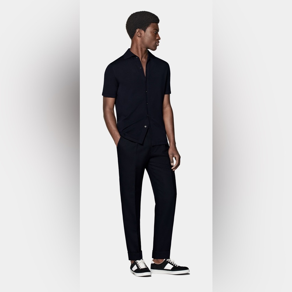 Suitsupply Men’s Button Down Navy Cotton Silk Polo - Size L
